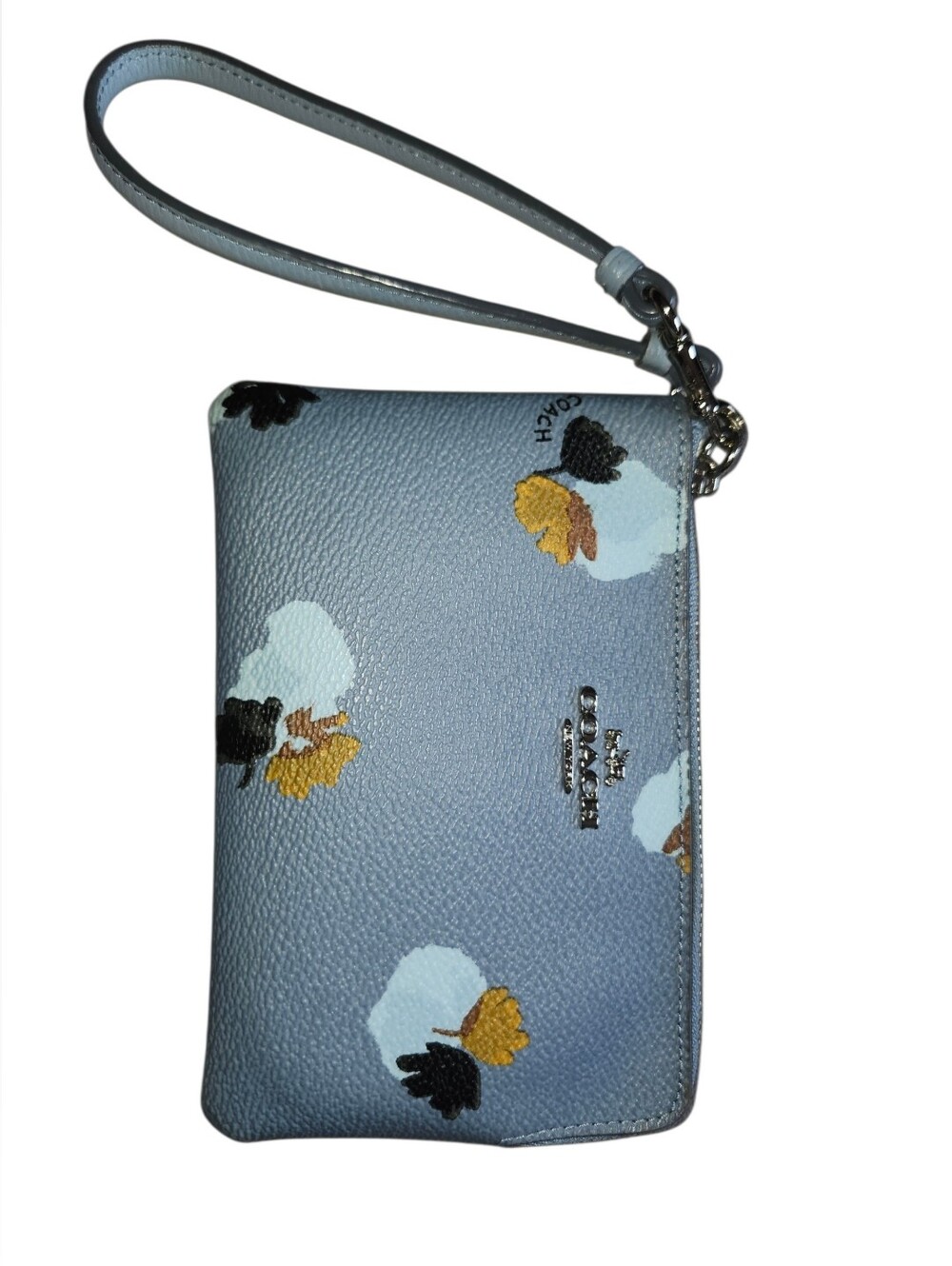 Coach Corner Zip Wristlet Referred Silver/Cornflower Multi or Silver/Blue Multi